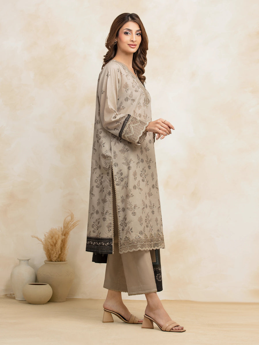 edenrobe Premium Festive Unstitched Zari Lawn 3Pc Suit EWU5V1-31206