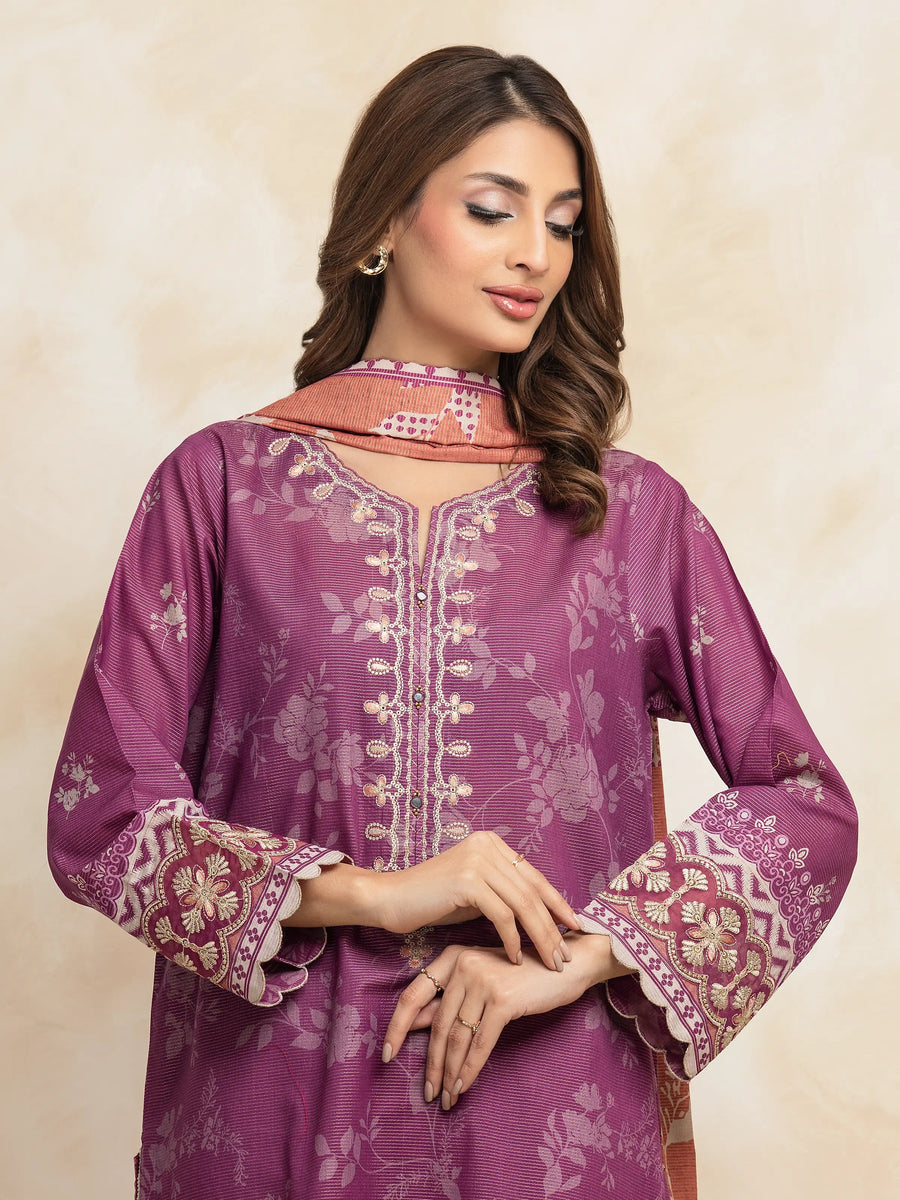 edenrobe Premium Embroidered Lawn Unstitched 3Pc Suit EWU5V1-31207