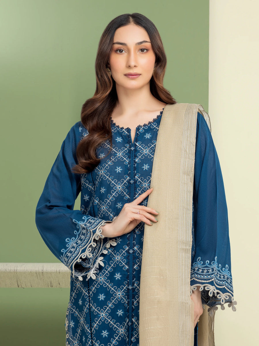 edenrobe Premium Festive Unstitched Slub Lawn 3Pc Suit EWU5V1-31221