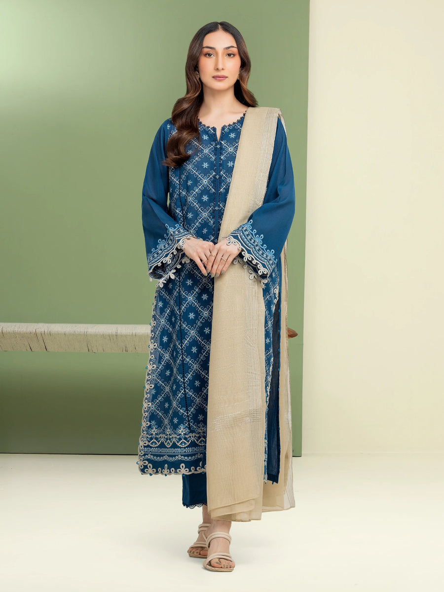 edenrobe Premium Festive Unstitched Slub Lawn 3Pc Suit EWU5V1-31221