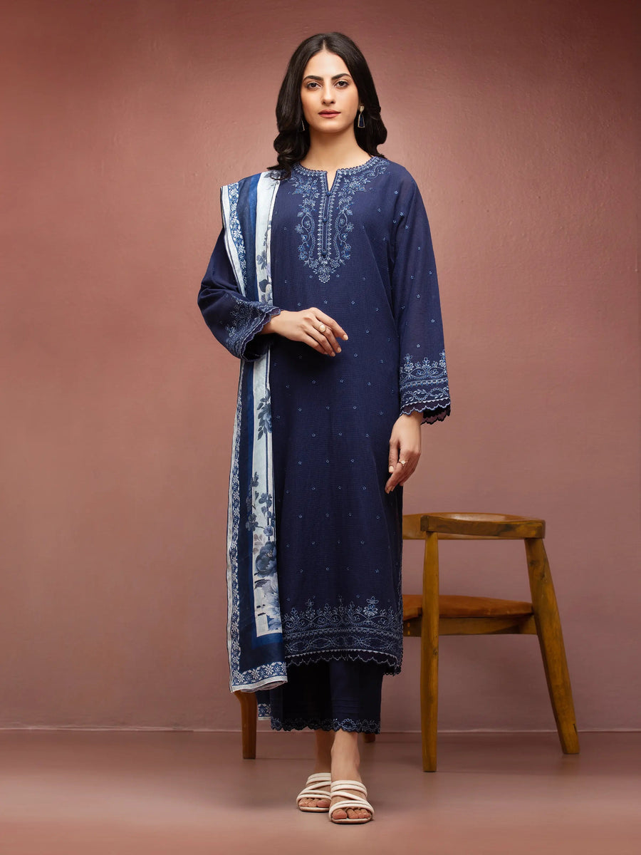 edenrobe Premium Festive Unstitched Slub Lawn 3Pc Suit EWU5V1-31222