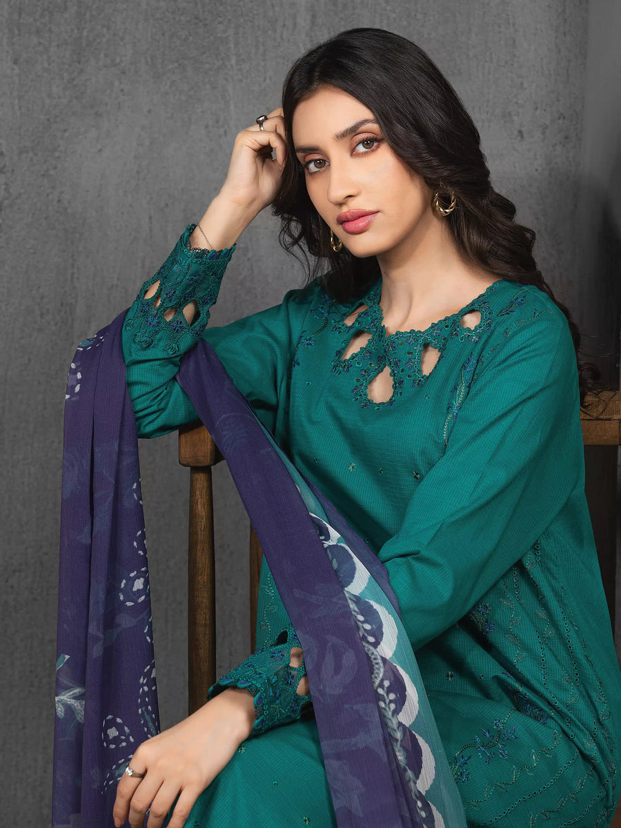 edenrobe Premium Festive Unstitched Slub Lawn 3Pc Suit EWU5V1-31224