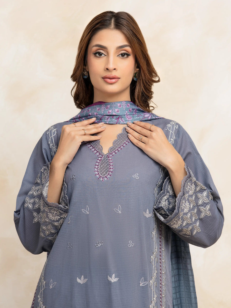edenrobe Premium Festive Unstitched Slub Lawn 3Pc Suit EWU5V1-31227