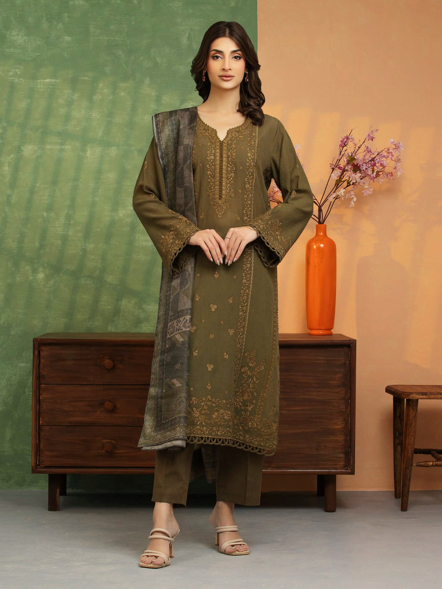 edenrobe Premium Festive Unstitched Slub Lawn 3Pc Suit EWU5V1-31228