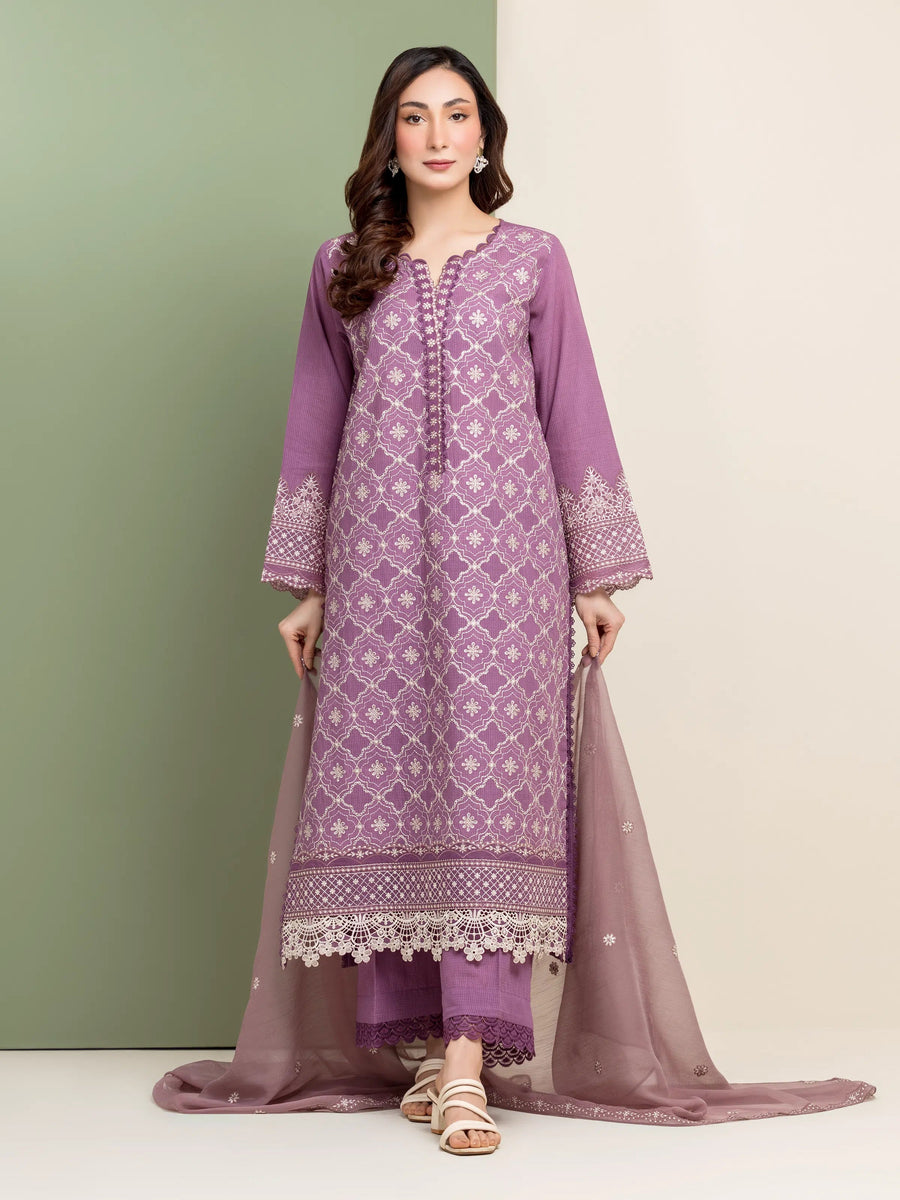 edenrobe Premium Festive Unstitched Slub Lawn 3Pc Suit EWU5V1-31234