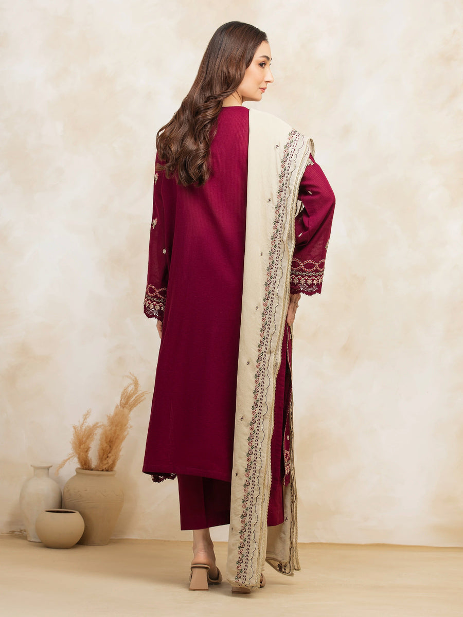 edenrobe Premium Festive Unstitched Slub Lawn 3Pc Suit EWU5V1-31235