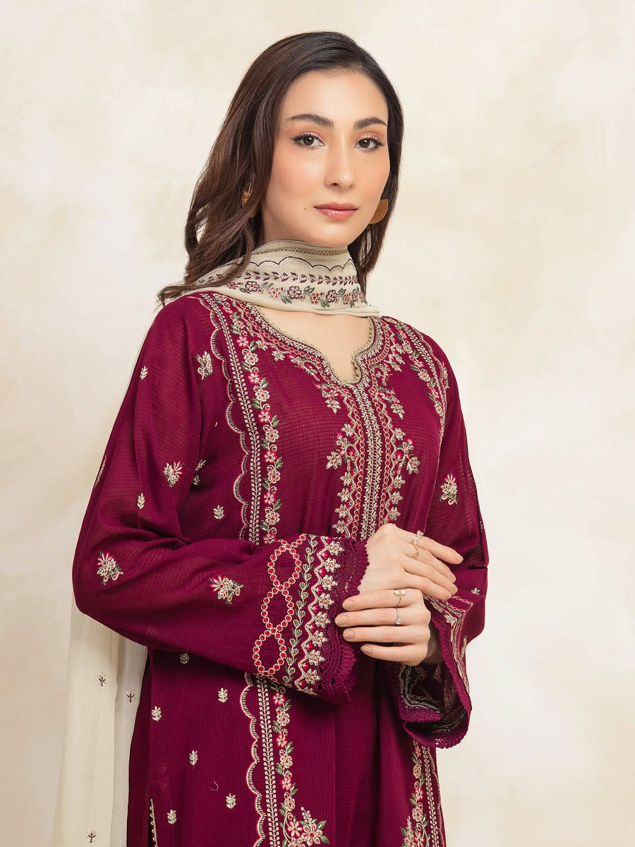 edenrobe Premium Festive Unstitched Slub Lawn 3Pc Suit EWU5V1-31235