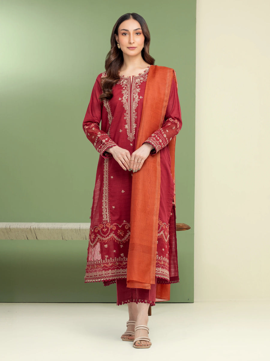 edenrobe Premium Festive Unstitched Slub Lawn 3Pc Suit EWU5V1-31239