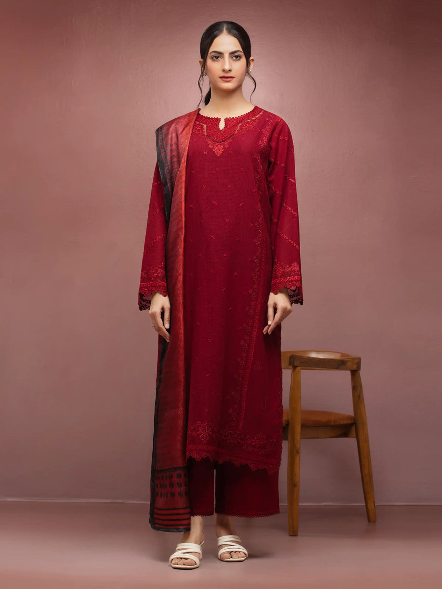 edenrobe Premium Festive Unstitched Slub Lawn 3Pc Suit EWU5V1-31240