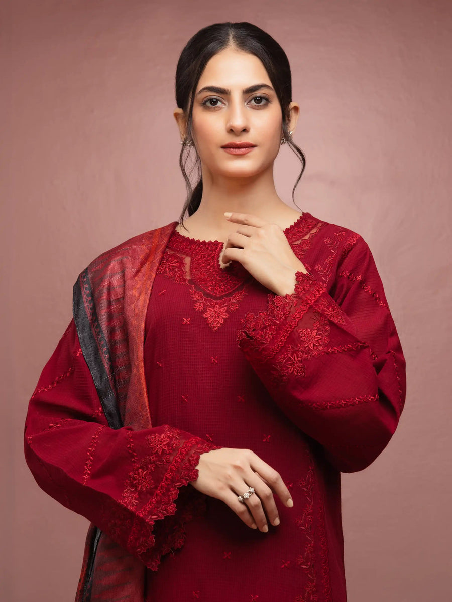 edenrobe Premium Festive Unstitched Slub Lawn 3Pc Suit EWU5V1-31240
