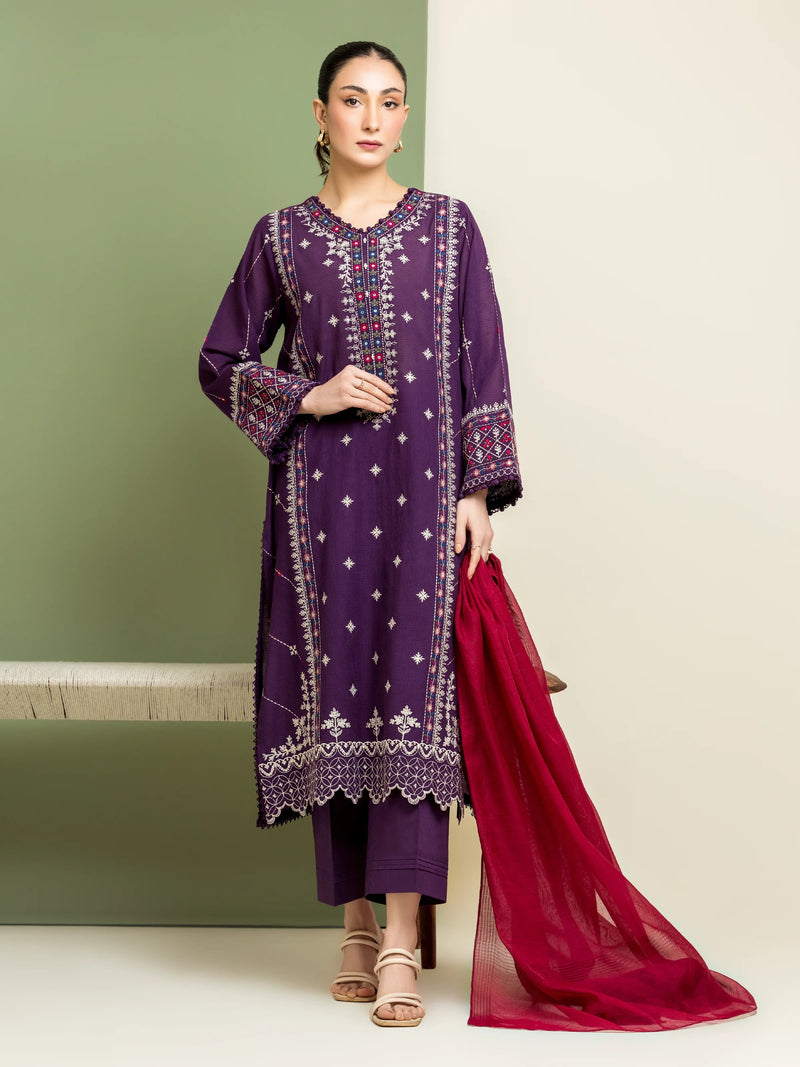 edenrobe Premium Festive Unstitched Slub Lawn 3Pc Suit EWU5V1-31241