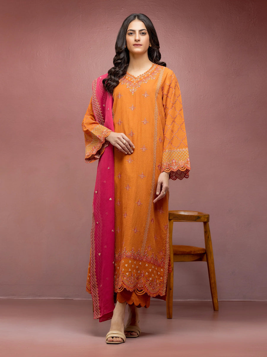 edenrobe Premium Festive Unstitched Slub Lawn 3Pc Suit EWU5V1-31242