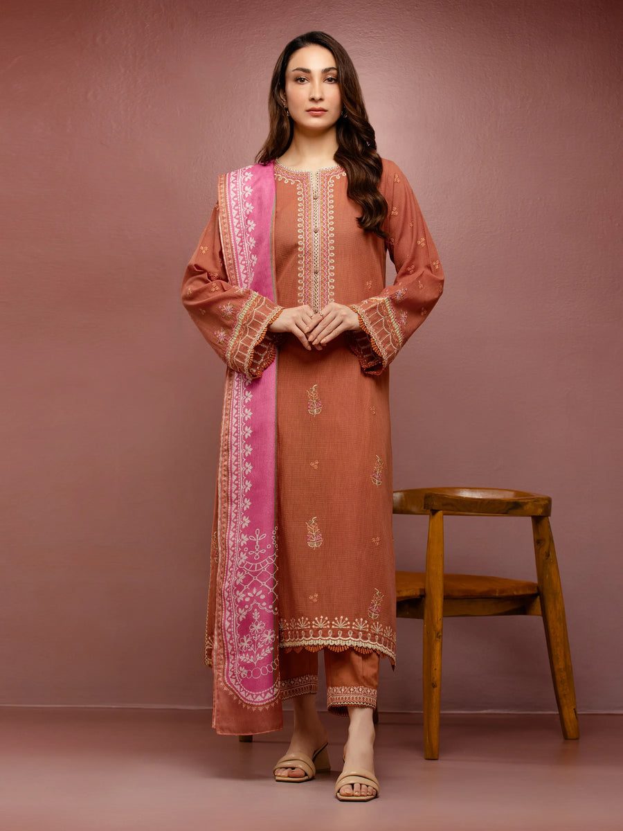 edenrobe Premium Festive Unstitched Slub Lawn 3Pc Suit EWU5V1-31243