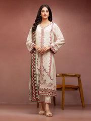 edenrobe Premium Festive Unstitched Slub Lawn 3Pc Suit EWU5V1-31247