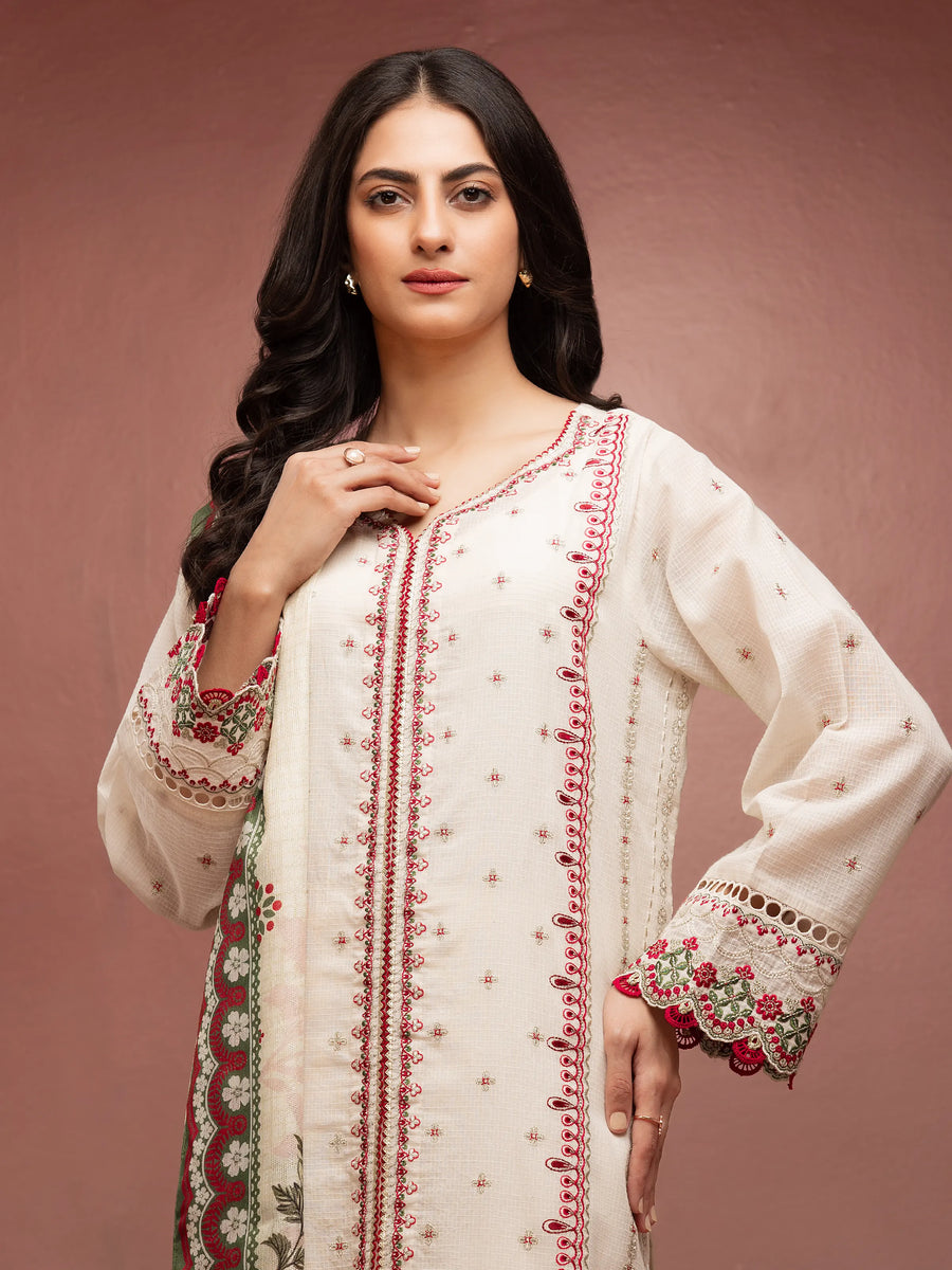 edenrobe Premium Festive Unstitched Slub Lawn 3Pc Suit EWU5V1-31247
