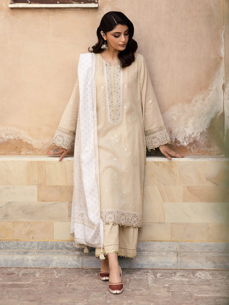 edenrobe Premium Festive Unstitched Slub Lawn 3Pc Suit EWU5V1-31249