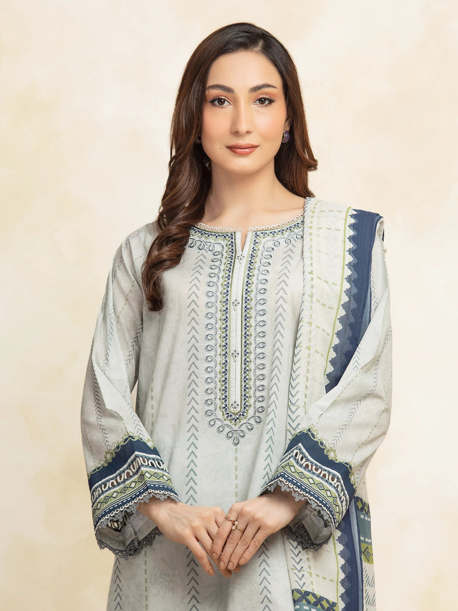 edenrobe Premium Embroidered Lawn Unstitched 3Pc Suit EWU5V1-31320