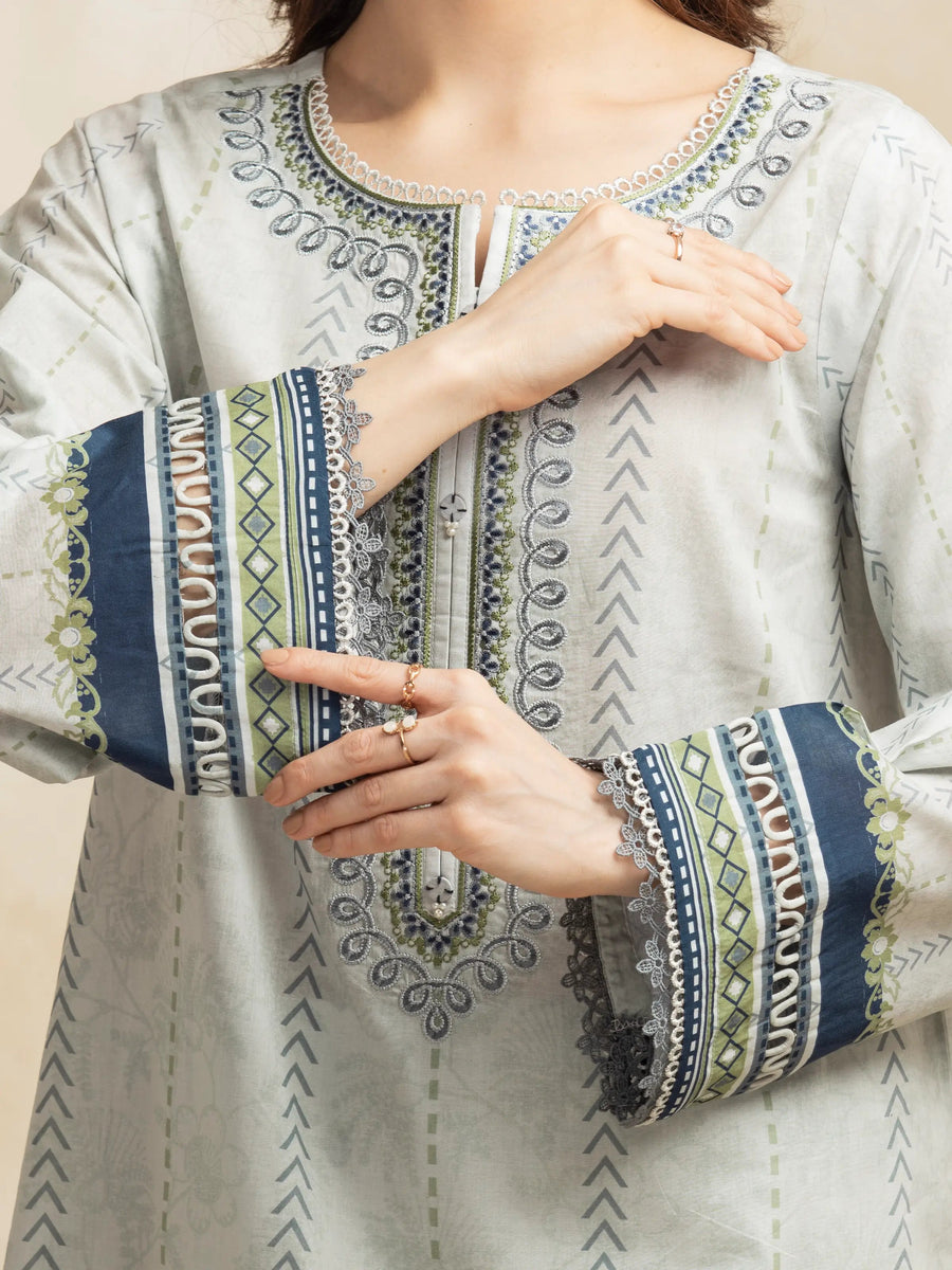 edenrobe Premium Embroidered Lawn Unstitched 3Pc Suit EWU5V1-31320