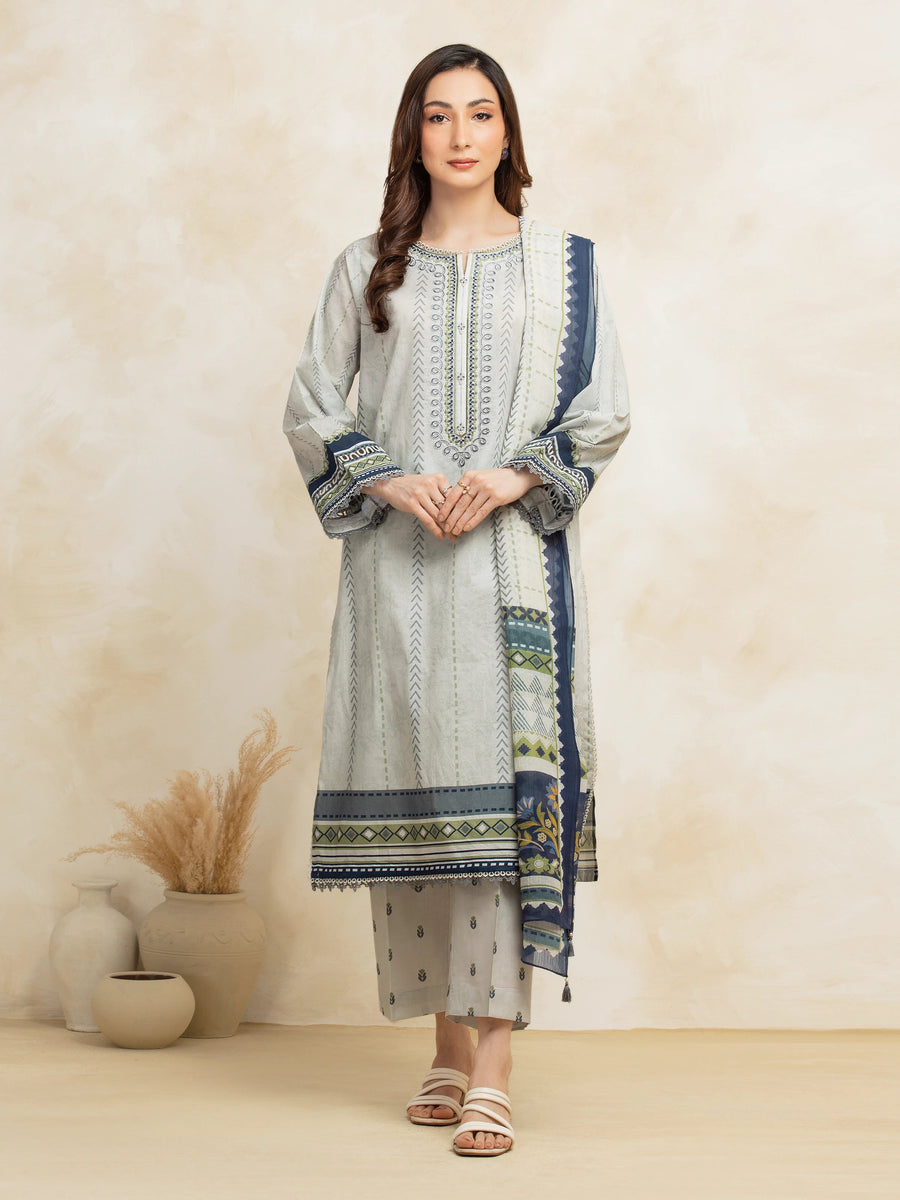 edenrobe Premium Embroidered Lawn Unstitched 3Pc Suit EWU5V1-31320