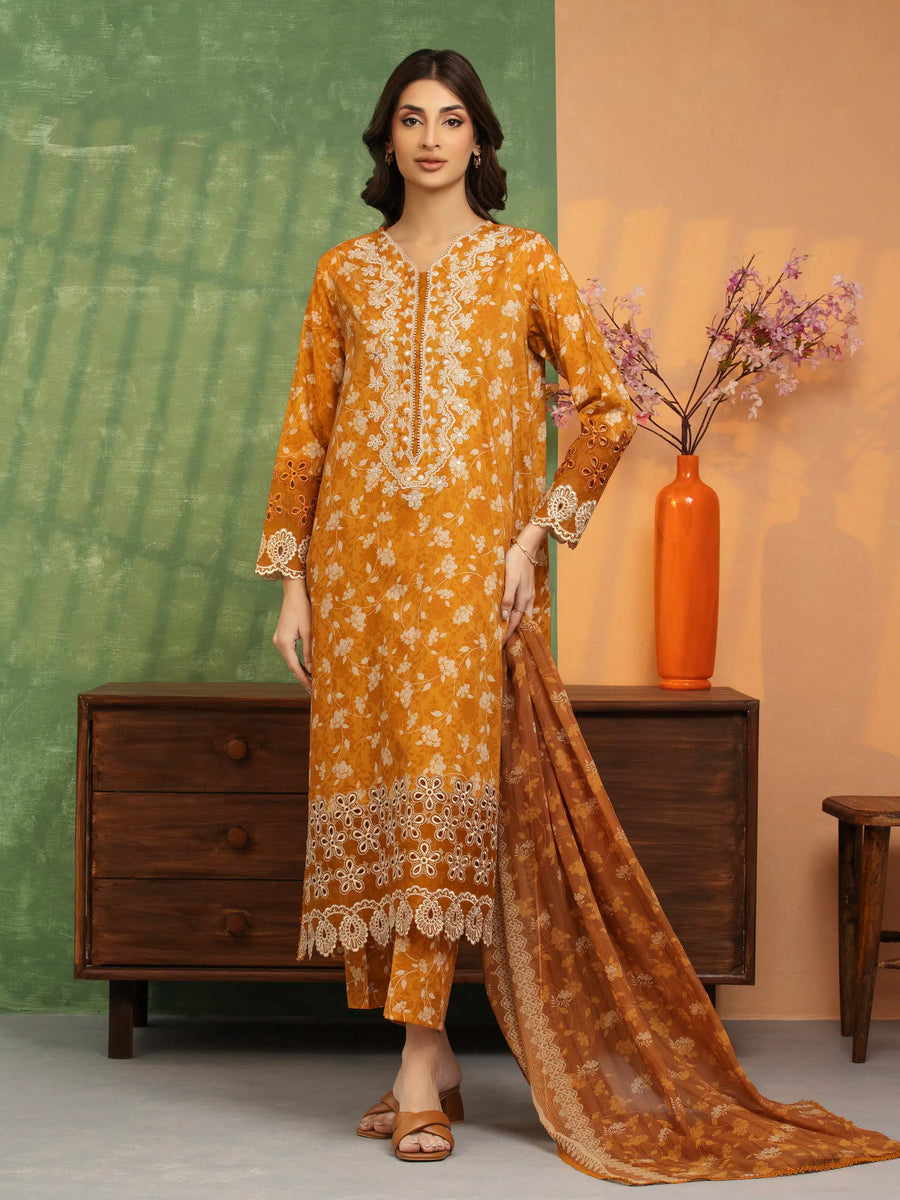 edenrobe Premium Embroidered Lawn Unstitched 3Pc Suit EWU5V1-31405