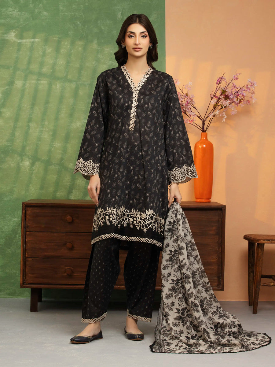 edenrobe Premium Embroidered Lawn Unstitched 3Pc Suit EWU5V1-31412