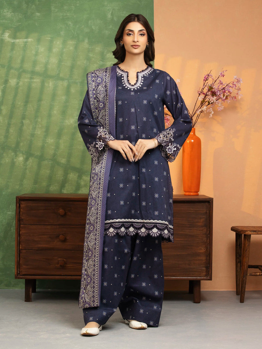 edenrobe Premium Embroidered Lawn Unstitched 3Pc Suit EWU5V1-31426