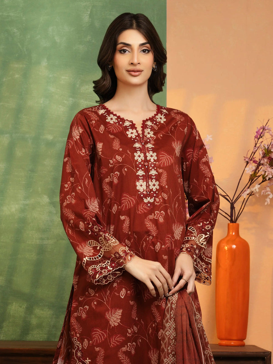 edenrobe Premium Embroidered Lawn Unstitched 3Pc Suit EWU5V1-31433