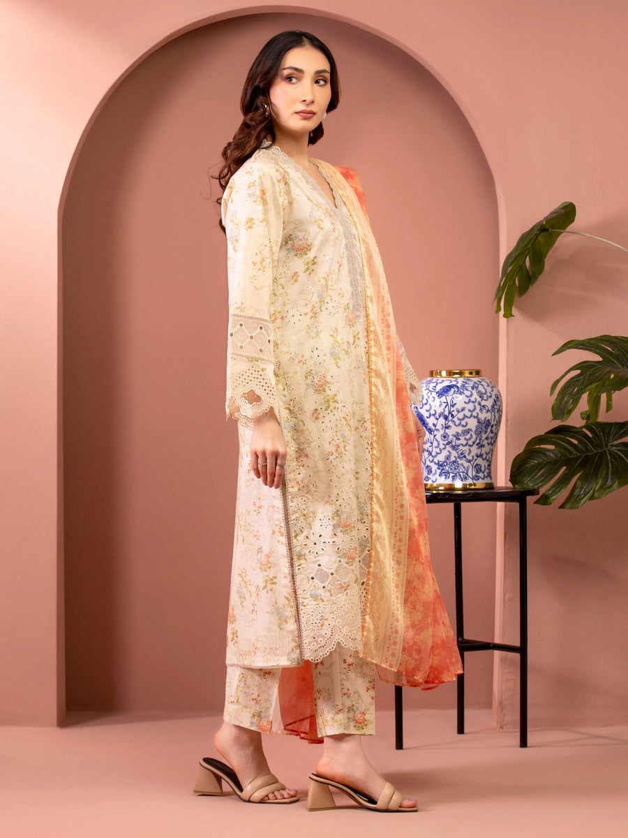 edenrobe Premium Lawn Unstitched Embroidered 3Pc Suit EWU5V1-31437