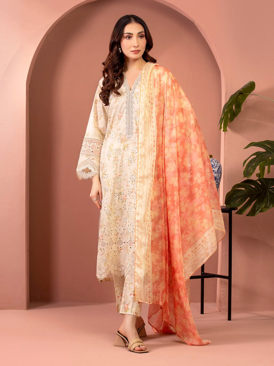 edenrobe Premium Lawn Unstitched Embroidered 3Pc Suit EWU5V1-31437