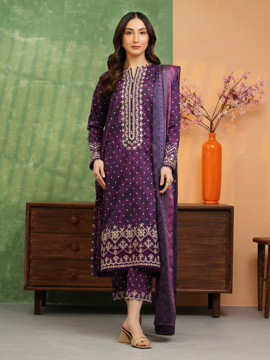 edenrobe Premium Embroidered Lawn Unstitched 3Pc Suit EWU5V1-31445