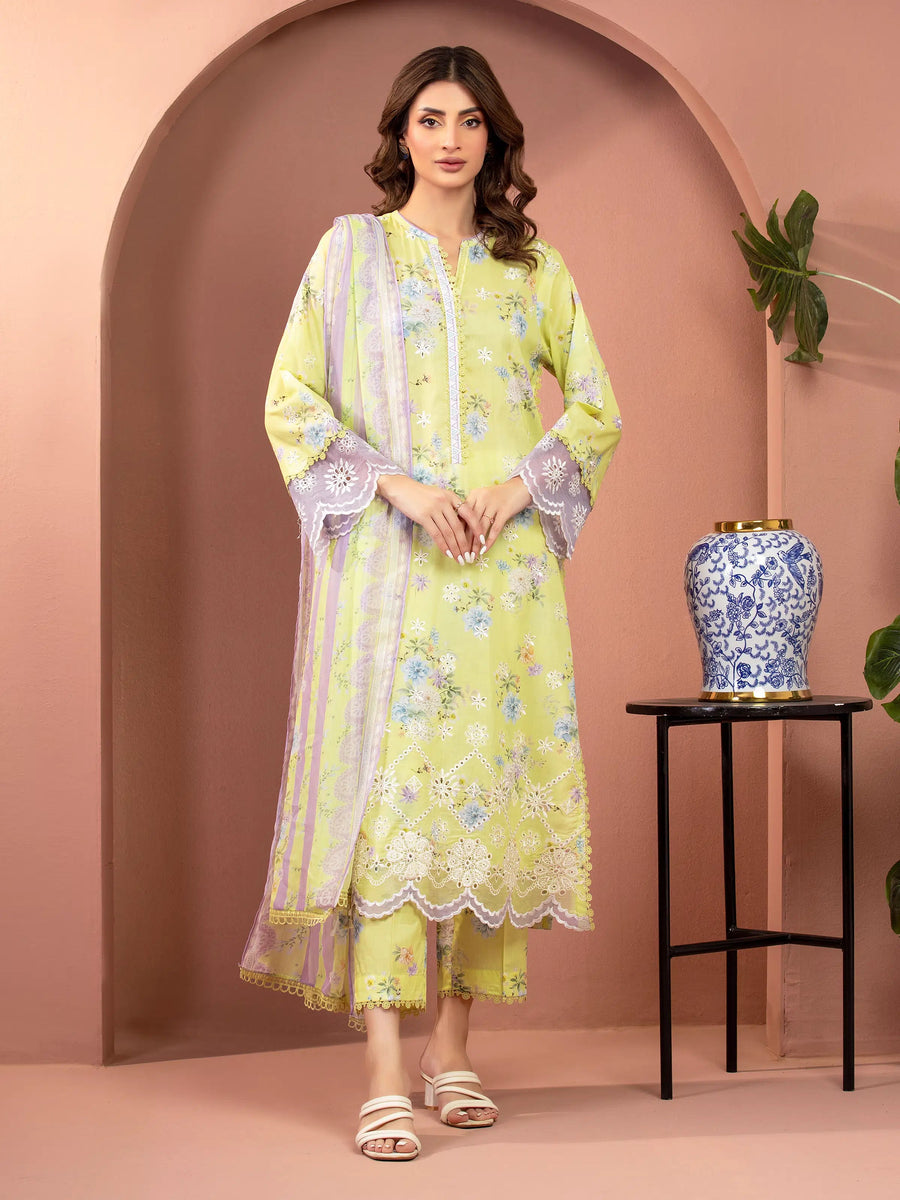 edenrobe Premium Embroidered Lawn Unstitched 3Pc Suit EWU5V1-31490