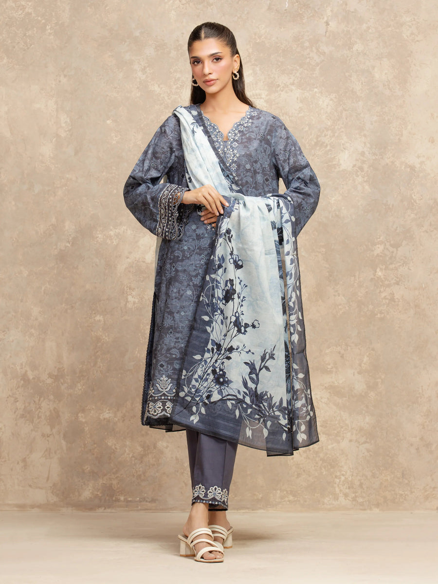 edenrobe Premium Festive Unstitched Lawn 3Pc Suit EWU5V1-31878