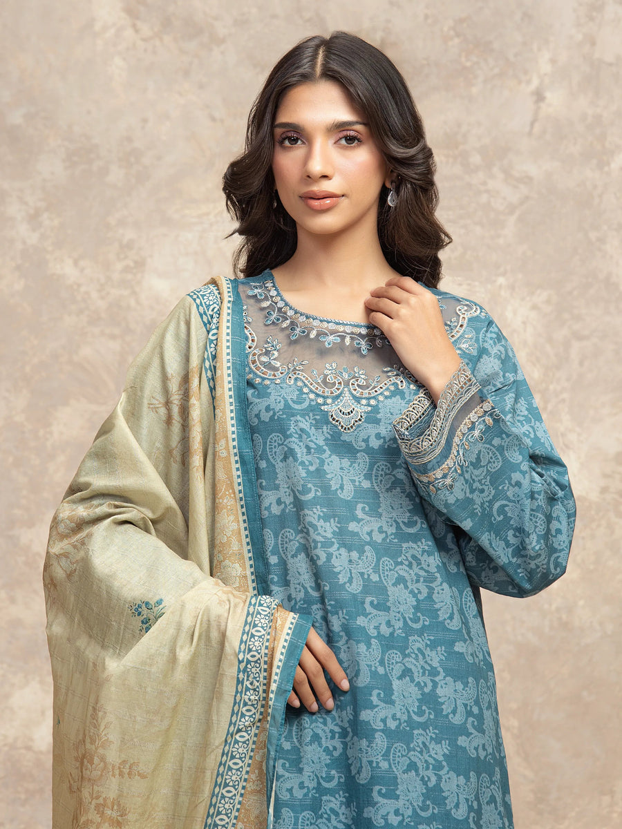 edenrobe Premium Festive Unstitched Zari Lawn 3Pc Suit EWU5V1-31879