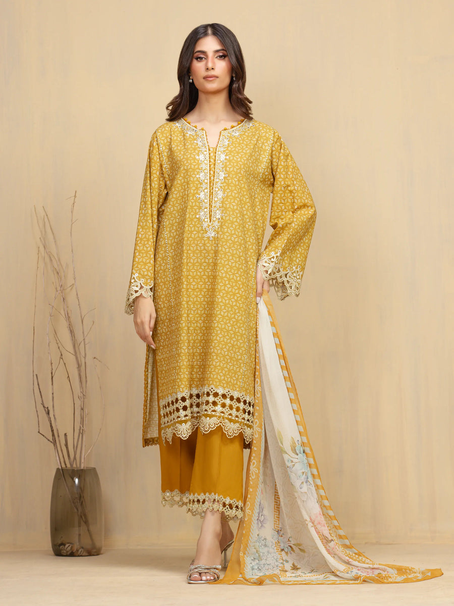 edenrobe Premium Festive Unstitched Slub Lawn 3Pc Suit EWU5V1-31901