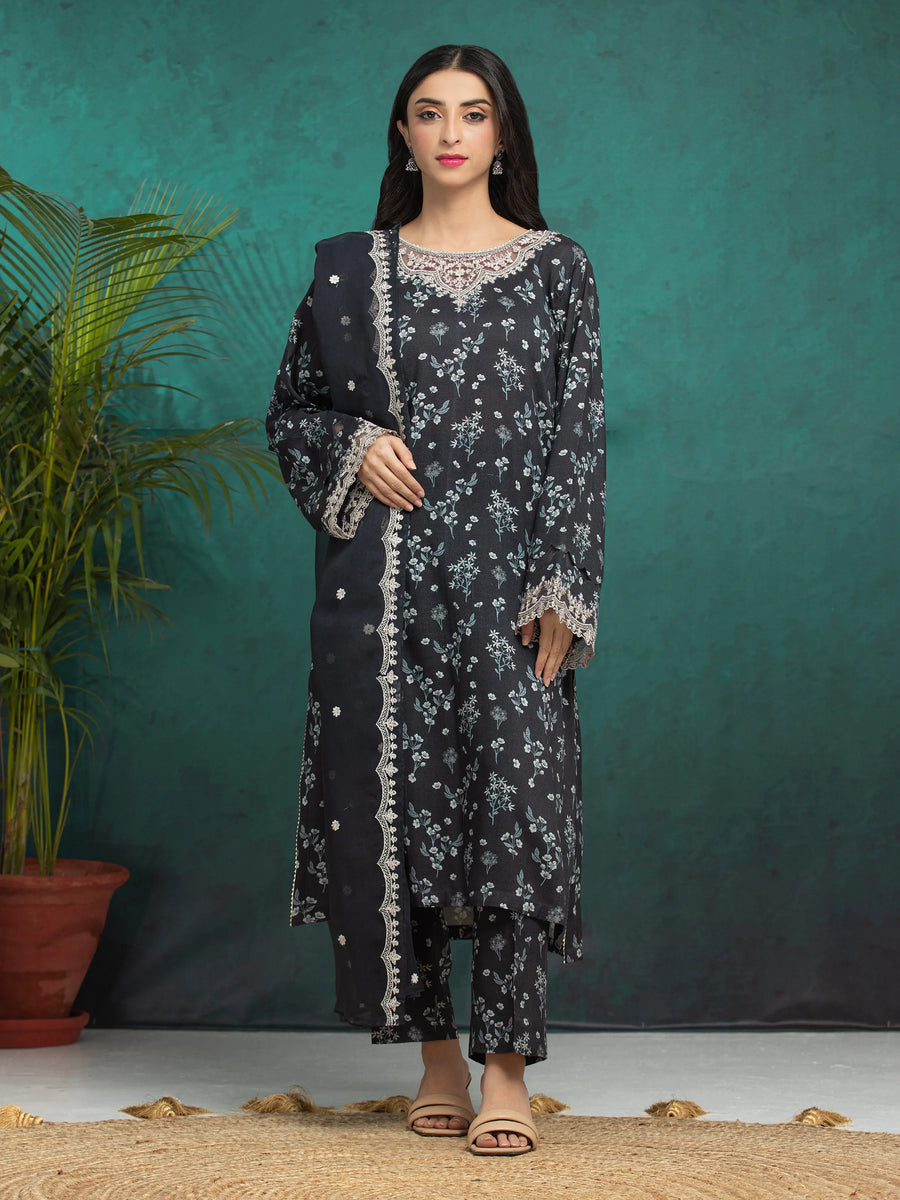 edenrobe Premium Festive Unstitched Raw Silk 3Pc Suit EWU5V16-30219