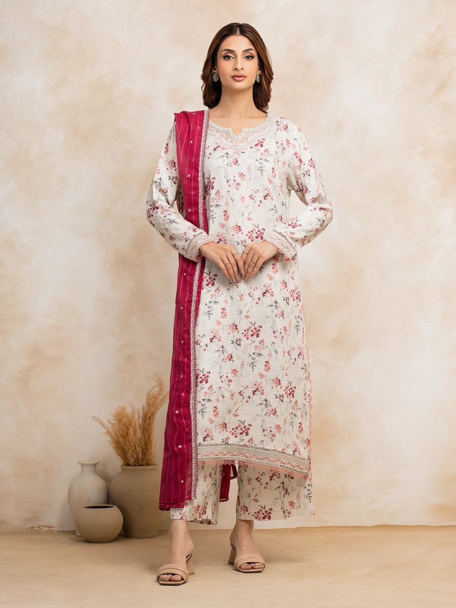 edenrobe Premium Festive Unstitched Raw Silk 3Pc Suit EWU5V16-30221