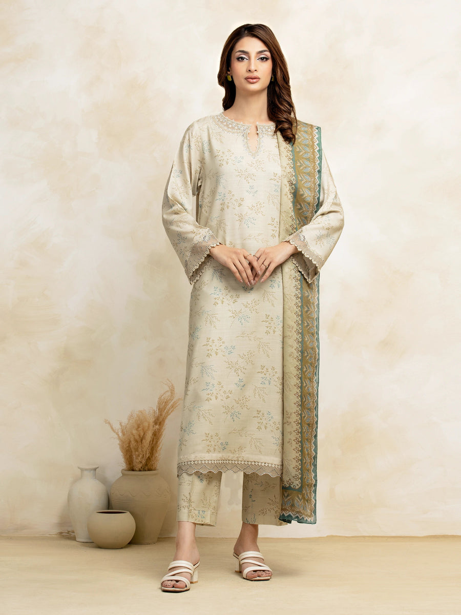 edenrobe Premium Festive Unstitched Raw Silk 3Pc Suit EWU5V16-30222