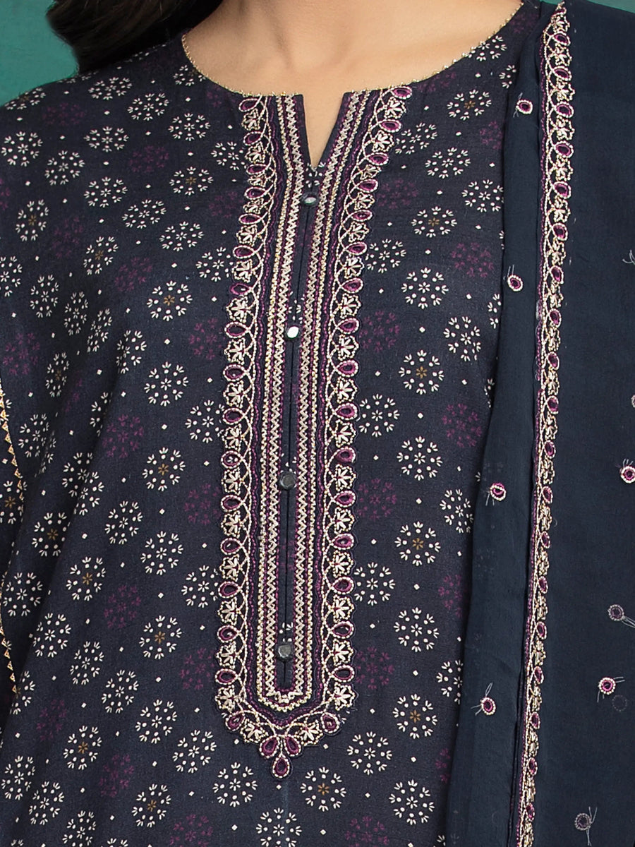 edenrobe Premium Festive Unstitched Raw Silk 3Pc Suit EWU5V16-30225