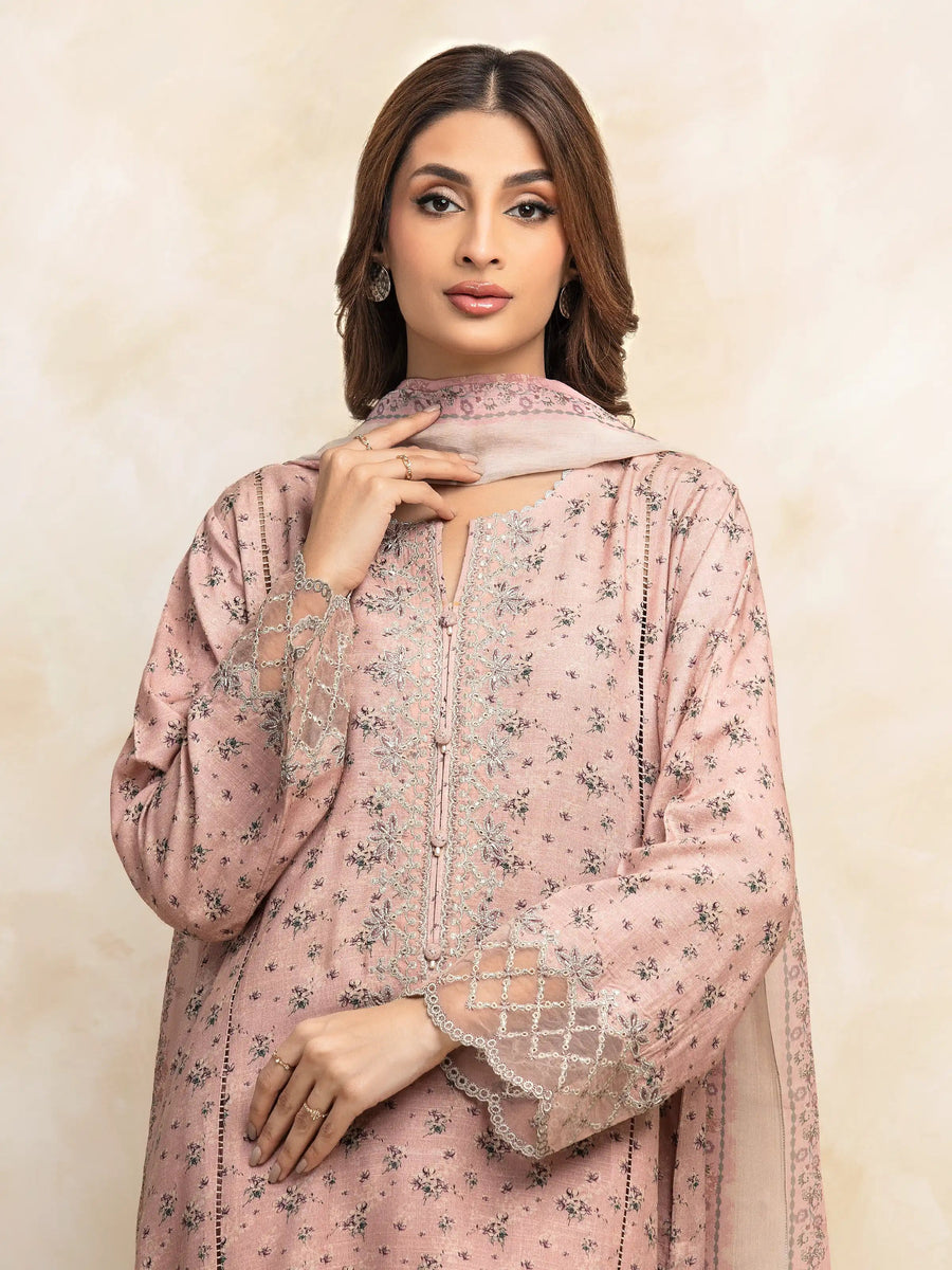 edenrobe Premium Festive Unstitched Raw Silk 3Pc Suit EWU5V16-30226