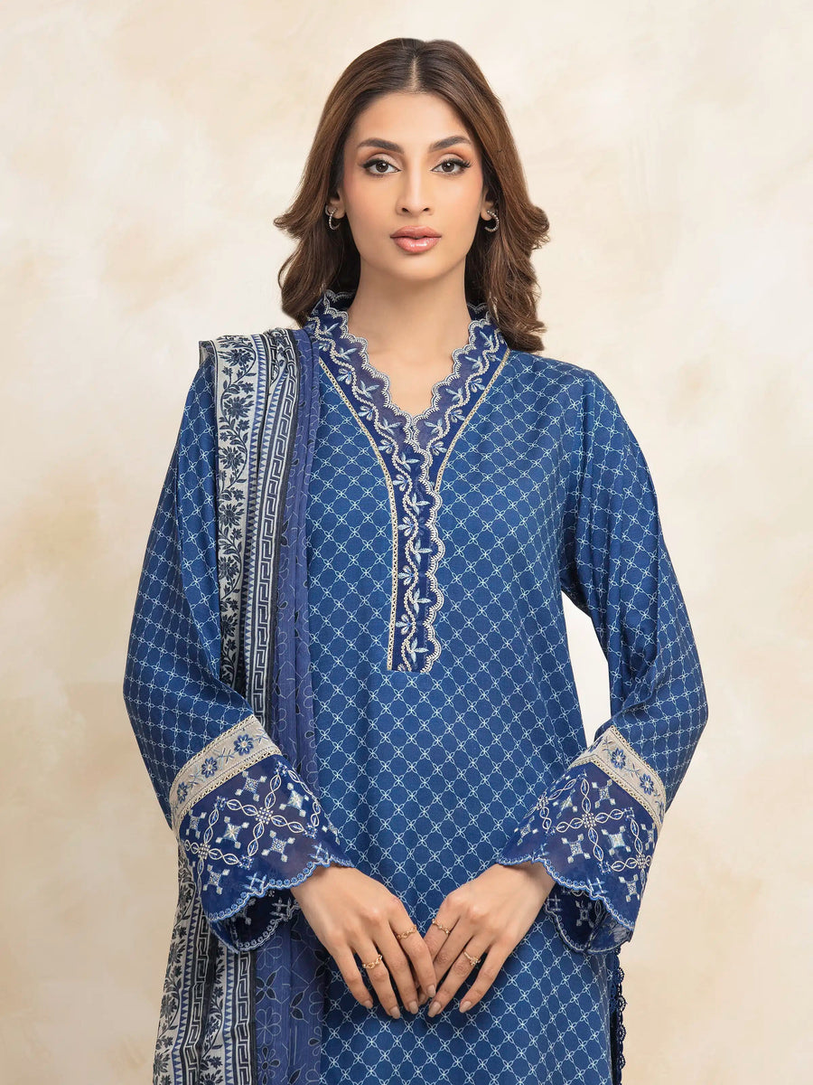 edenrobe Premium Festive Unstitched Raw Silk 3Pc Suit EWU5V16-30378