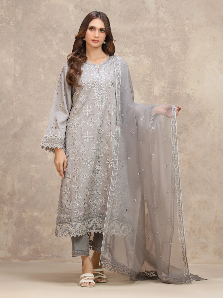 edenrobe Premium Embroidered Viscose Unstitched 3Pc Suit EWU5V19-32025