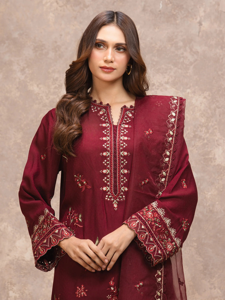 edenrobe Premium Embroidered Viscose Unstitched 3Pc Suit EWU5V19-32026