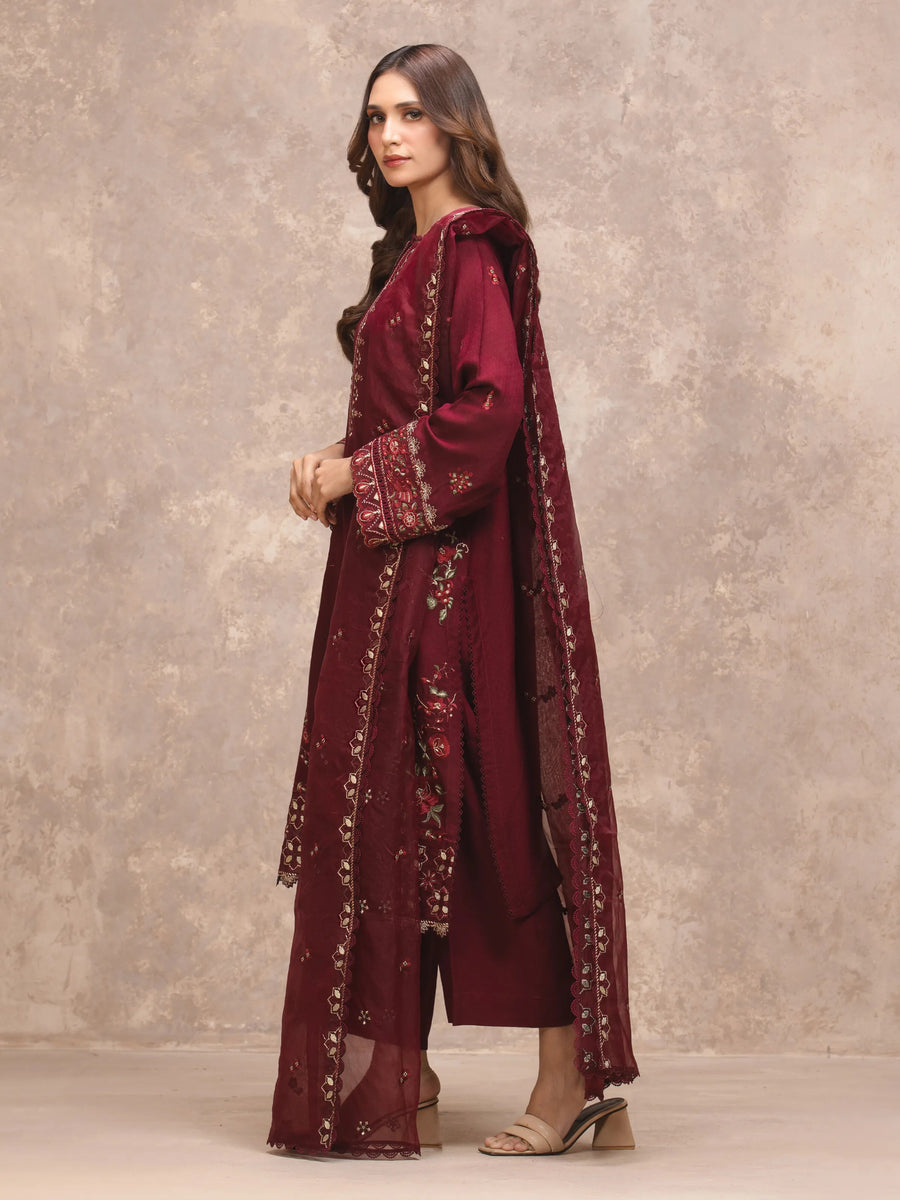 edenrobe Premium Embroidered Viscose Unstitched 3Pc Suit EWU5V19-32026