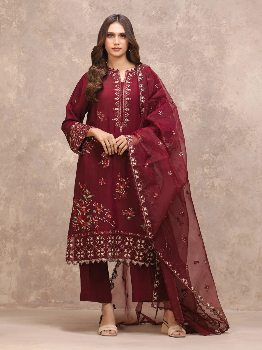 edenrobe Premium Embroidered Viscose Unstitched 3Pc Suit EWU5V19-32026