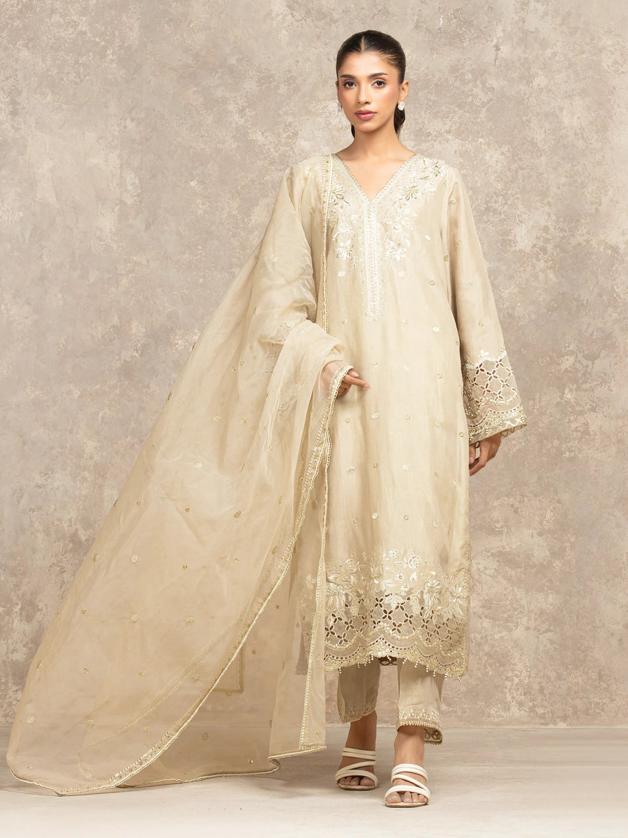 edenrobe Premium Embroidered Viscose Unstitched 3Pc Suit EWU5V19-32046
