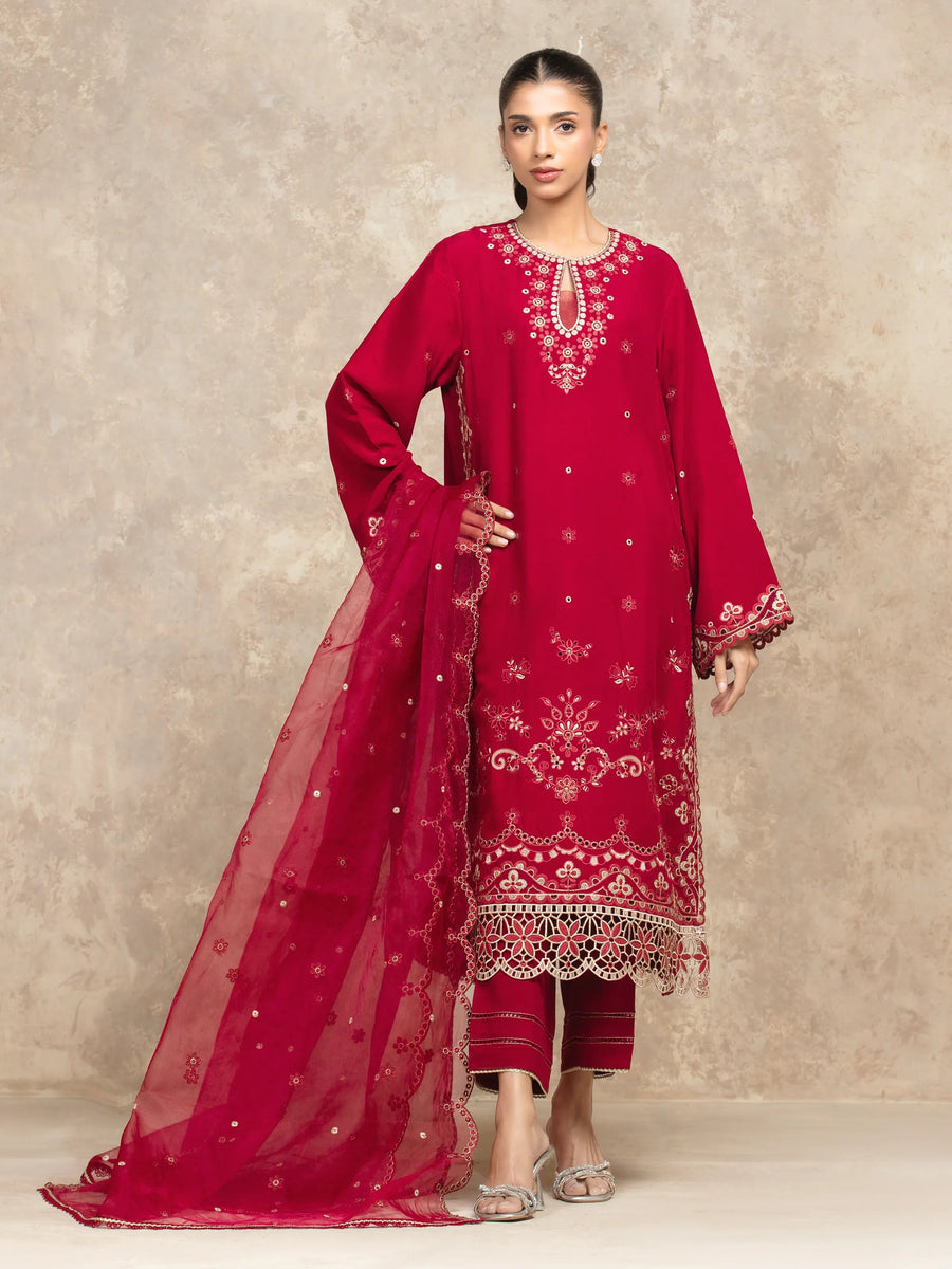 edenrobe Premium Embroidered Viscose Unstitched 3Pc Suit EWU5V19-32048