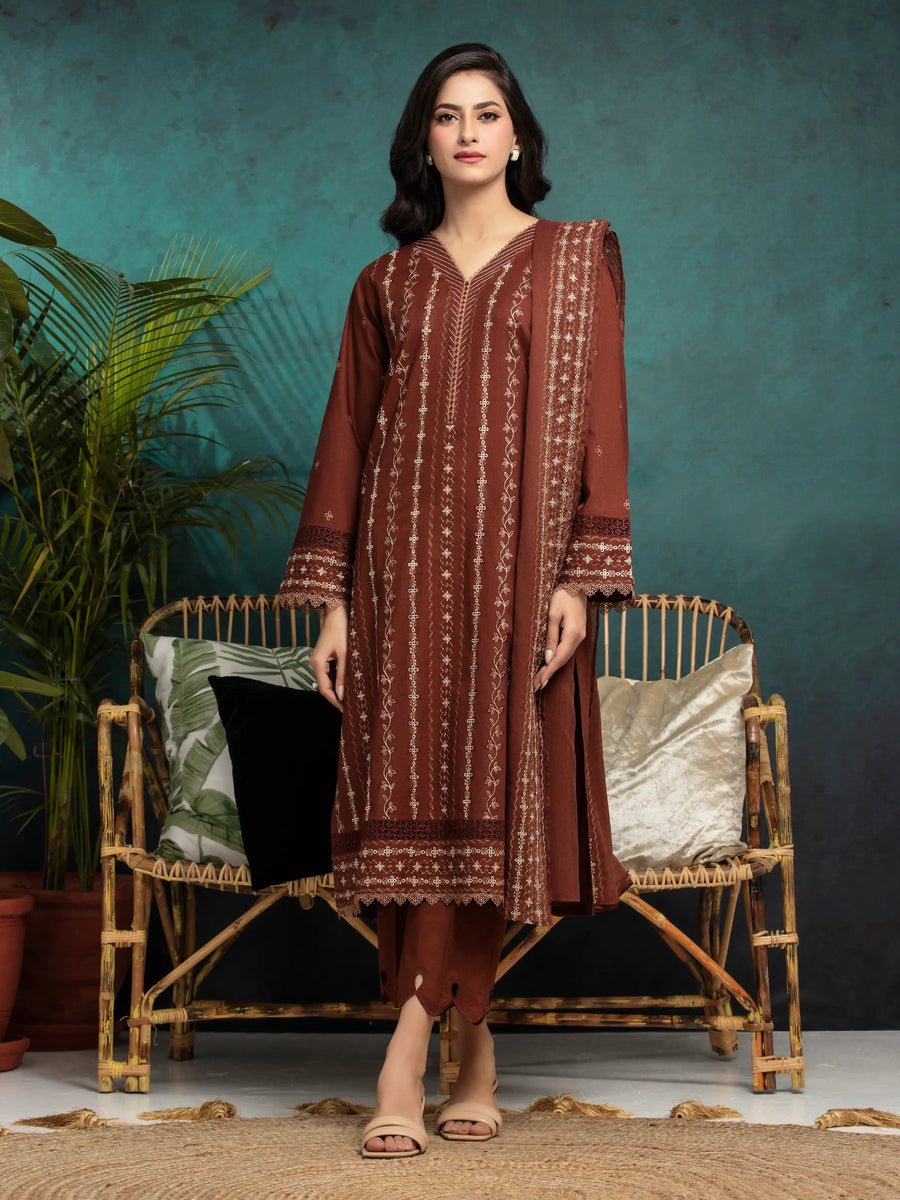 edenrobe Premium Festive Unstitched Cambric 3Pc Suit EWU5V2-31023