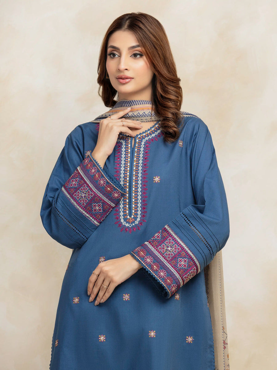 edenrobe Premium Festive Unstitched Cambric 3Pc Suit EWU5V2-31036