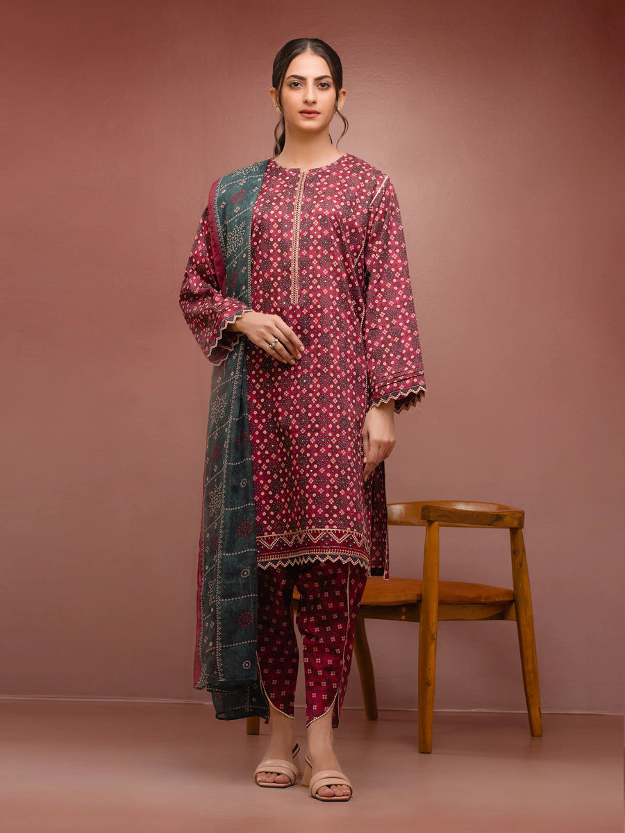 edenrobe Premium Festive Unstitched Cambric 3Pc Suit EWU5V2-31041