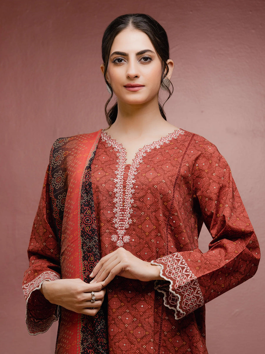 edenrobe Premium Festive Unstitched Cambric 3Pc Suit EWU5V2-31046